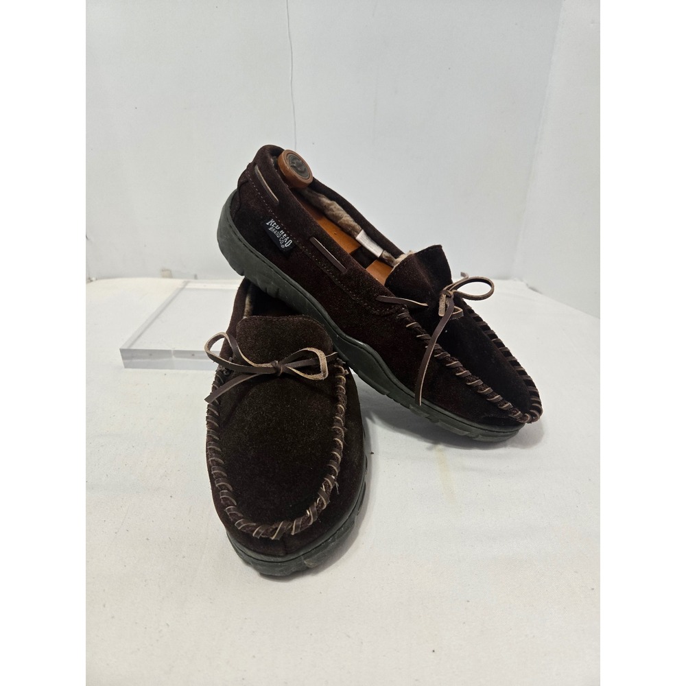 RedHead Mens Brown Suede Moccasin Slippers Memory Foam Faux Fur Lining Size 11